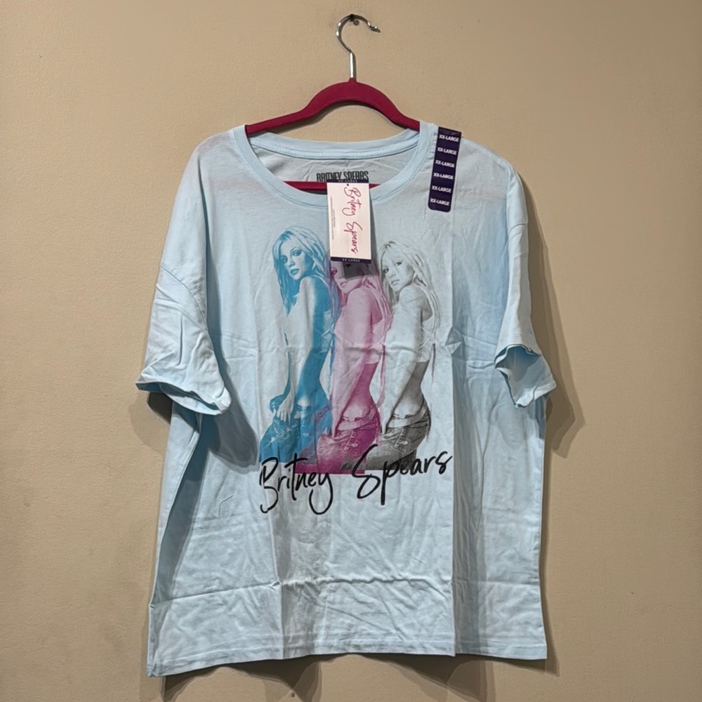 Plus Size Cotton Britney Spears Graphic T-Shirt in Light Blue sz XXL NEW NWT